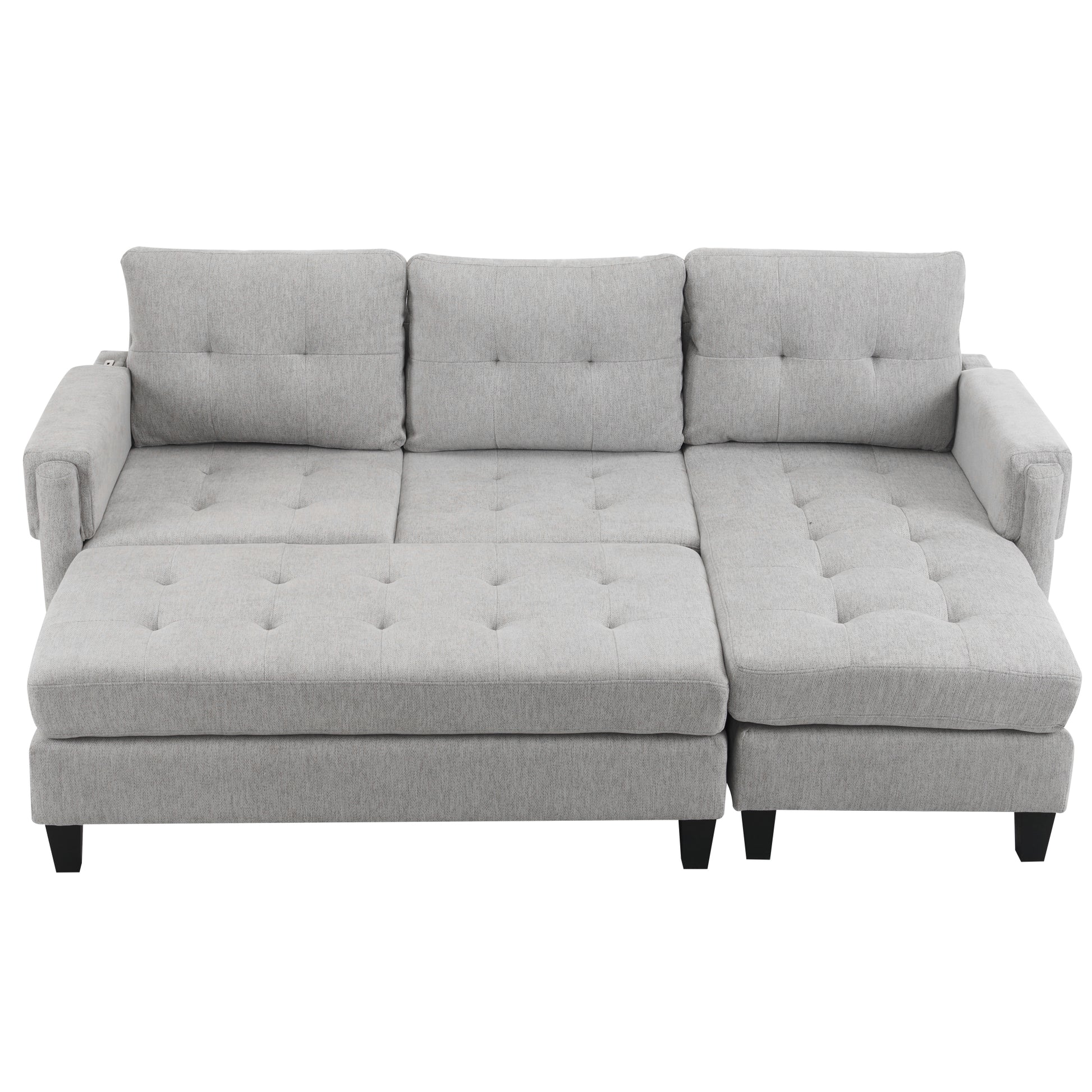 83.4" L Shaped Sofa Sectional Couch Sofa Bed With Two Usb Ports, A Movable Ottoman And A Reversible Chaise Lounge For Living Room, Grey Grey Foam Chenille 5 Seat