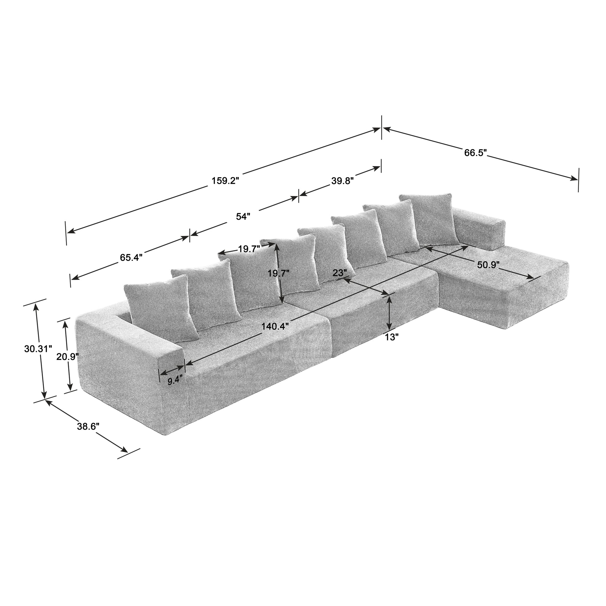 Chenille Modular Sofa Modern Upholstered Sectional Couch With Plush Seating, Fixed Cushions, And Versatile Design For Living Room, Bedroom, Office Blue Chenille 6 Seat