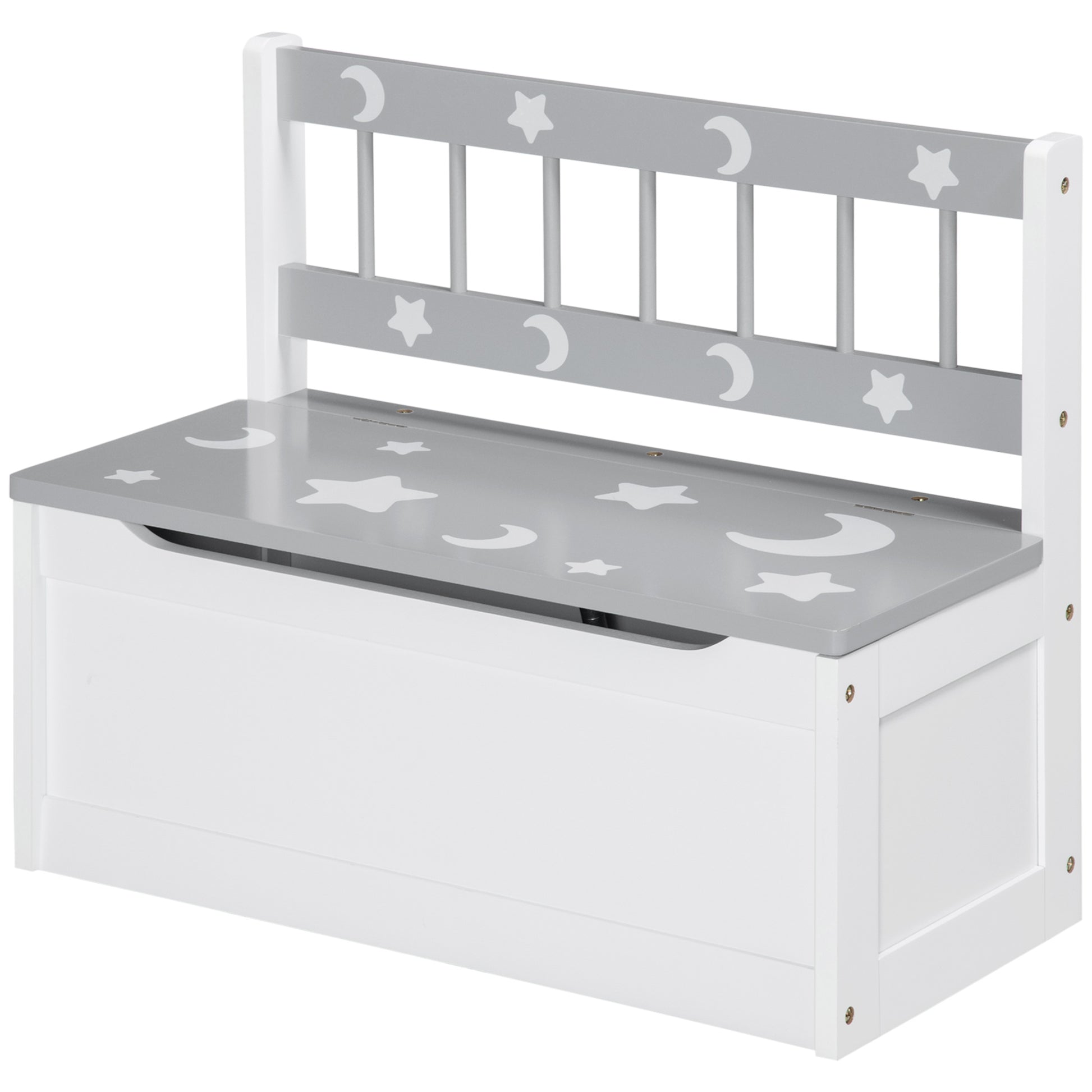 Qaba Toddler Toy Box Storage Bench With Large 27 L Interior, Kids Storage Bench Seat With Storage For Toddler Playroom Furniture, Kids Bedroom Furniture, Toy Organizer And Storage Bin, Gray Gray Mdf