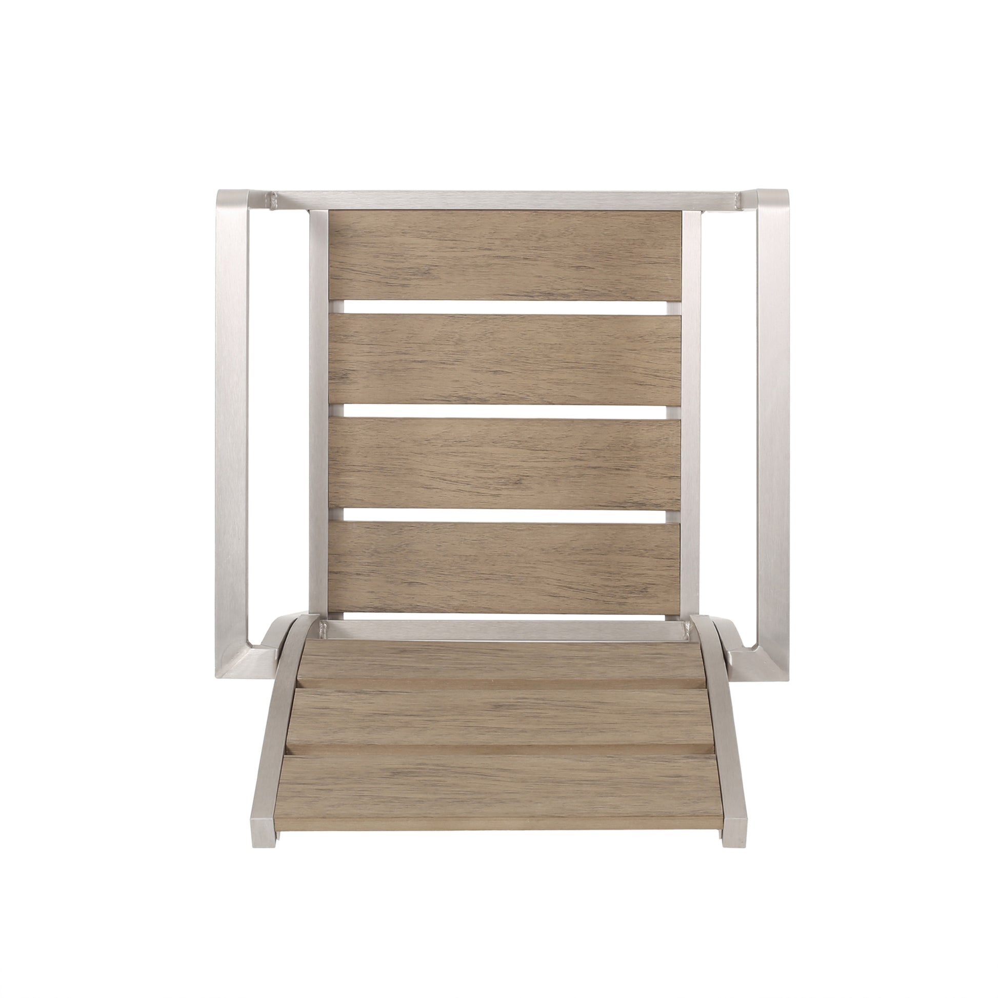Outdoor Modern Aluminum Dining Chair With Faux Wood Seat Set Of 2 , Natural And Silver Natural Aluminium