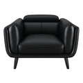 41 Inch Tuxedo Style Accent Chair, Double Track Arms, Black Faux Leather Black Wood