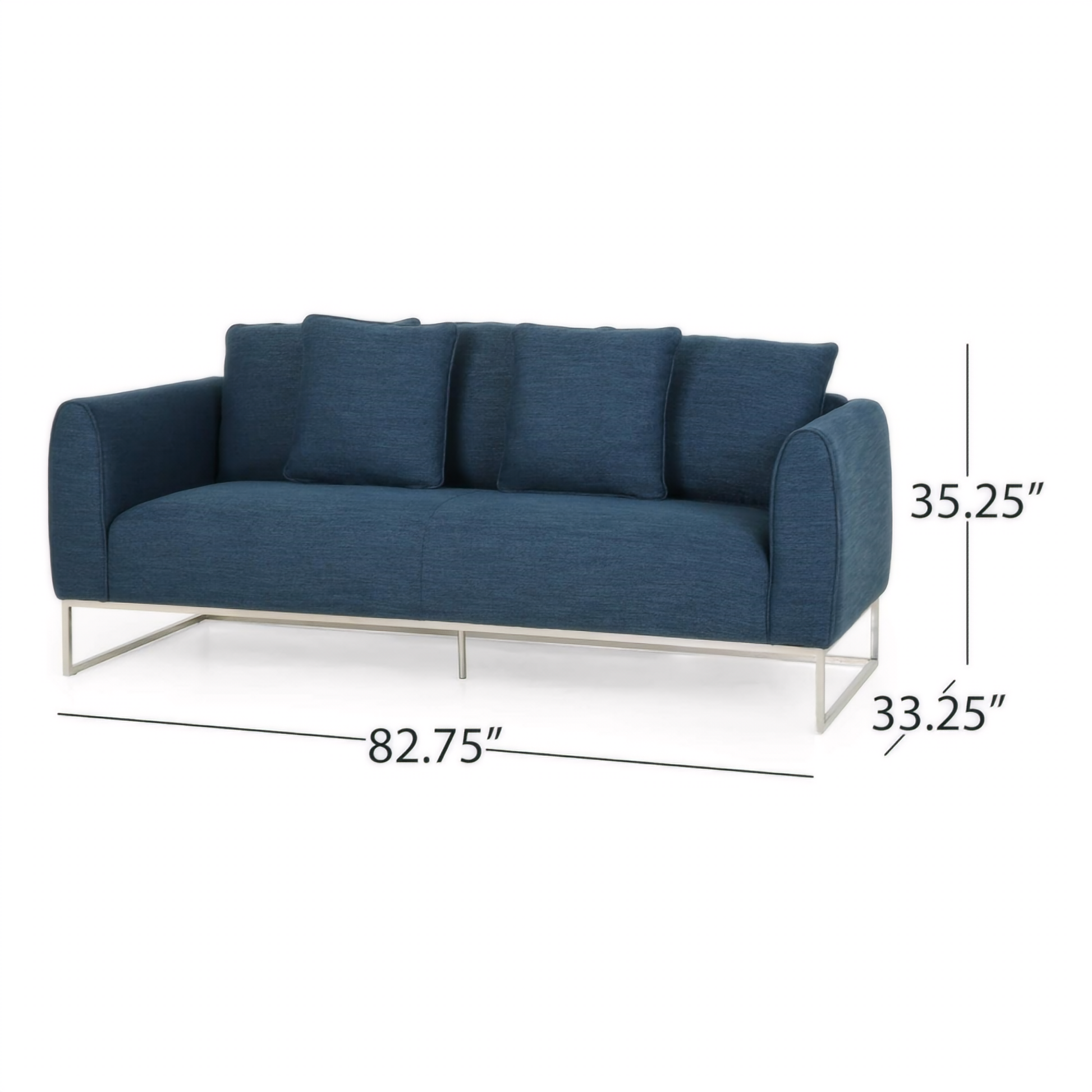 Modern And Chic 82.75" Navy Blue Fabric 2 Seater Sofa With Silver Legs And Soft Upholstery, Extra Deep Seats, For Small Space, Living Room, Office Apartment Navy Blue, Fabric Navy Blue Wood Primary Living Space Medium Soft Cushion Back Light Duty Art