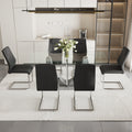 Table And Chair Set, Large Modern Rectangular Glass Table, Can Accommodate 6 8 People, Equipped With A 0.39 Inch Tempered Glass Tabletop And Large Mdf Table Legs, Comfortable And Soft Chairs. Transparent Mdf Glass