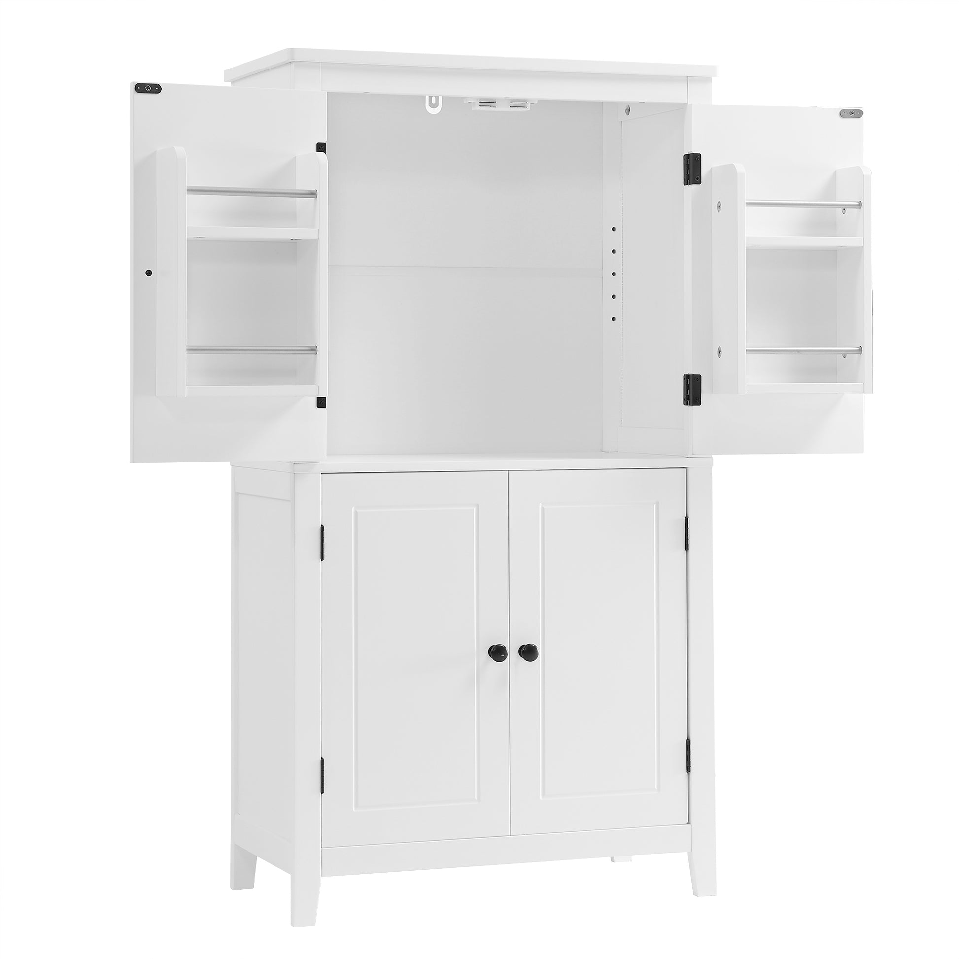 Elegant Bathroom Floor Storage Cabinet, Bathroom Storage Unit, Freestanding Cabinet With 4 Doors, Adjustable Shelves, Adaptable Shelves, White White Mdf