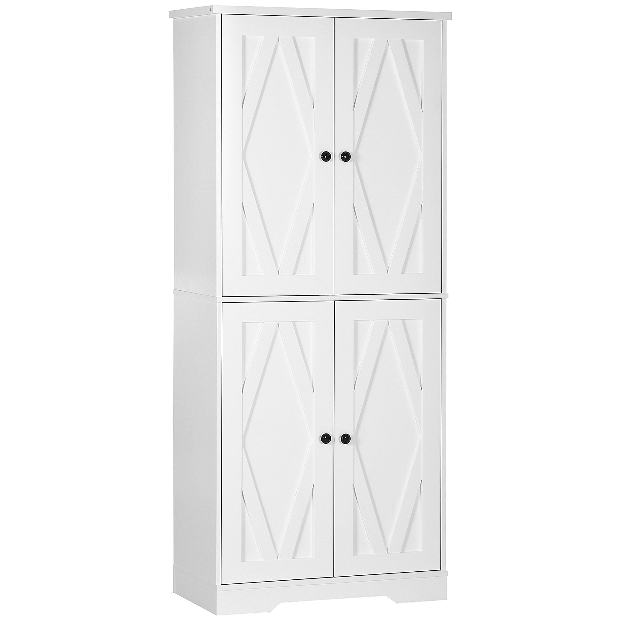 Homcom 70.75" Farmhouse Kitchen Pantry Cabinet, Freestanding Tall Storage Cabinet With 4 Barn Doors And Adjustable Shelves For Dining Room, White White Mdf