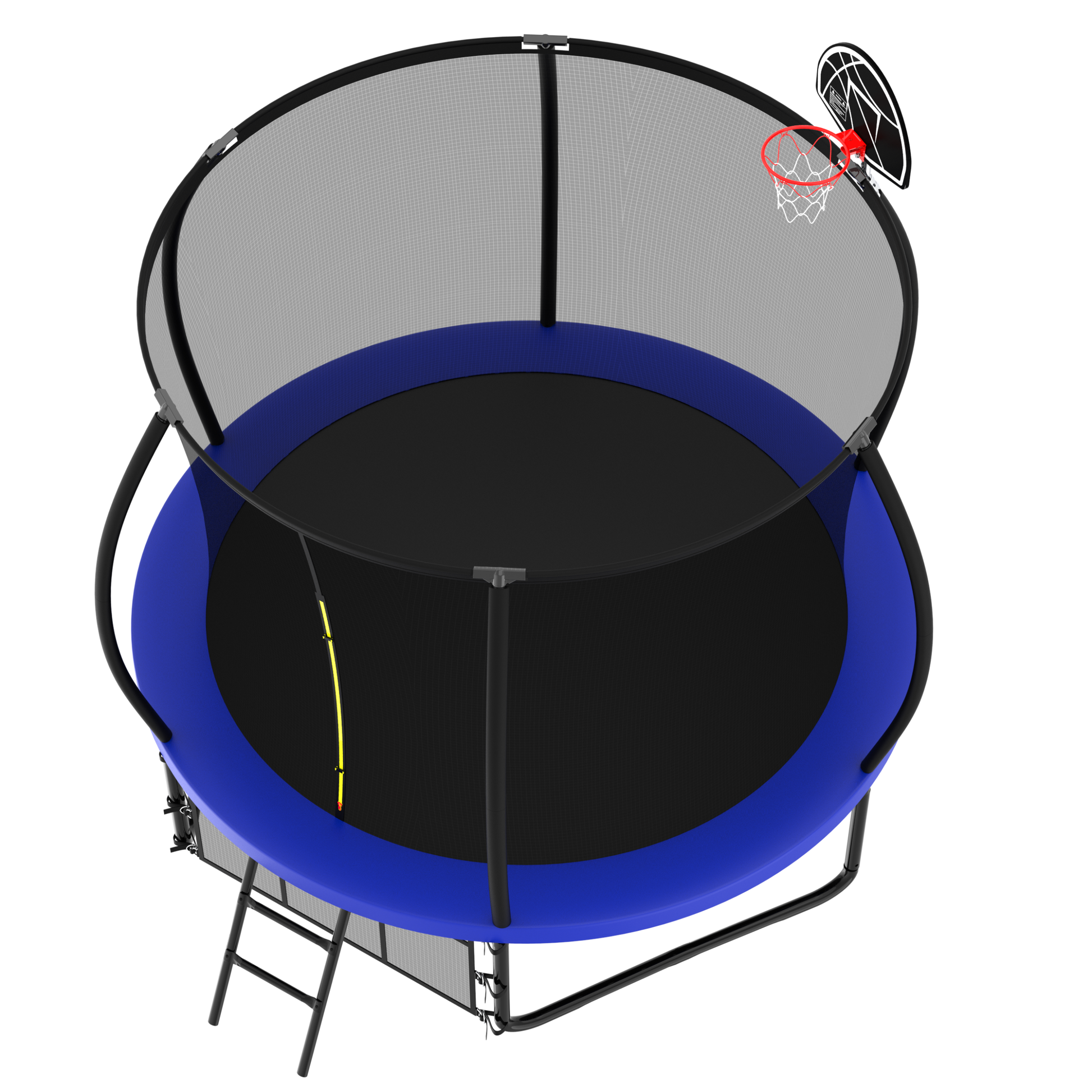 10Ft Pumpkin Trampoline, Outdoor Trampoline With Basketball Hoop, Enclosure Net And Ladder Blue Steel