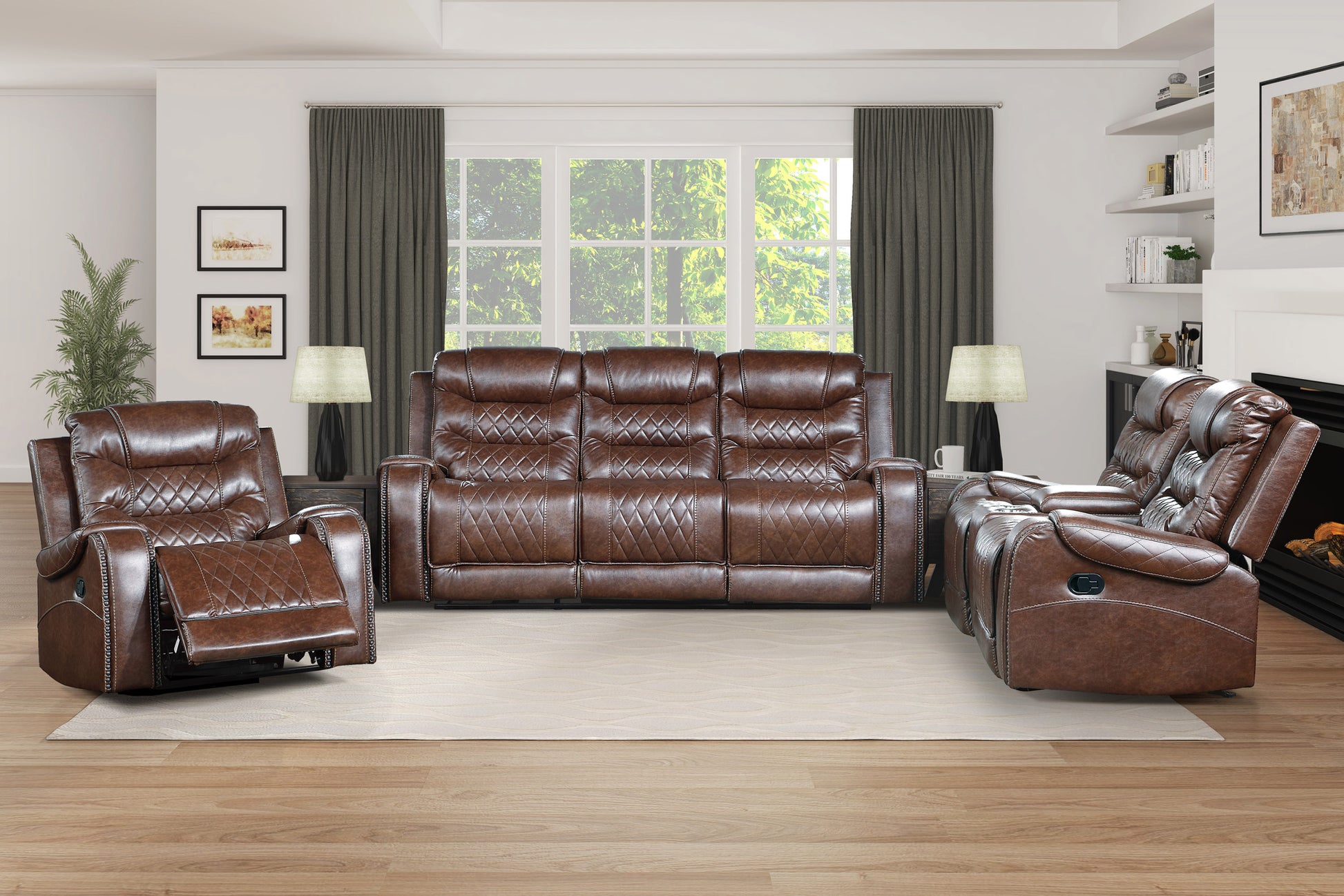 Luxurious Living Room Furniture 1Pc Swivel Glider Reclining Chair, Brownfaux Leather Upholstery Diamond Pattern Stitching Brown Primary Living Space Luxury,Modern Solid Wood