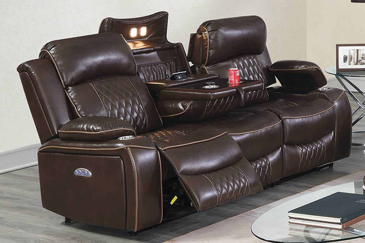 Power Motion Sofa 1Pc Contemporary Brown Color Gelstorage Arms W Cup Holder Living Room Furniture Brown Faux Leather Primary Living Space Cushion Back Contemporary,Modern Pillow Top Arms Metal & Wood 3 Seat