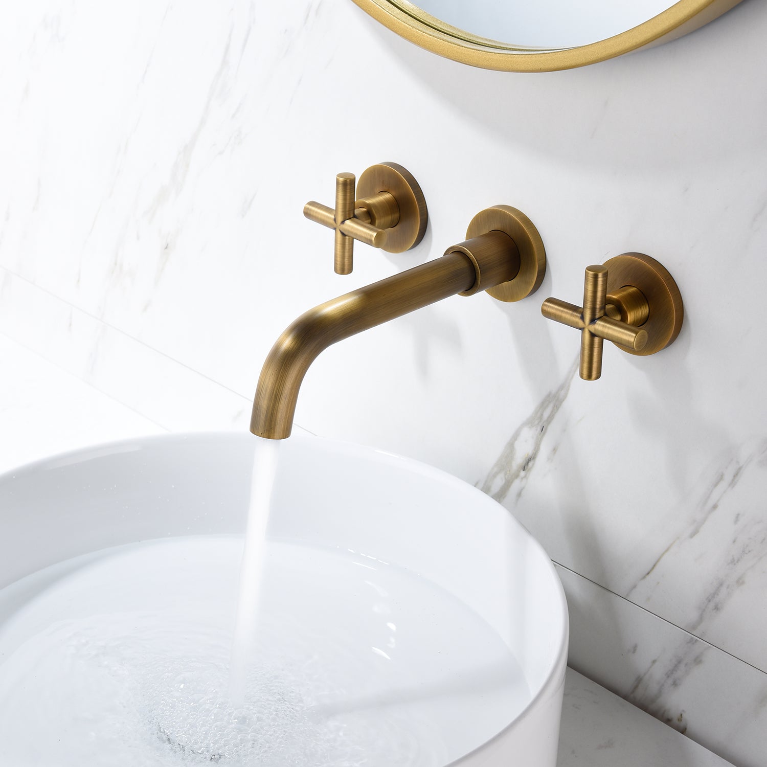 Wall Mounted Bathroom Sink Faucet With Pop Up Drain No Overflow Bronze,Brushed Nickel Brass,Stainless Steel