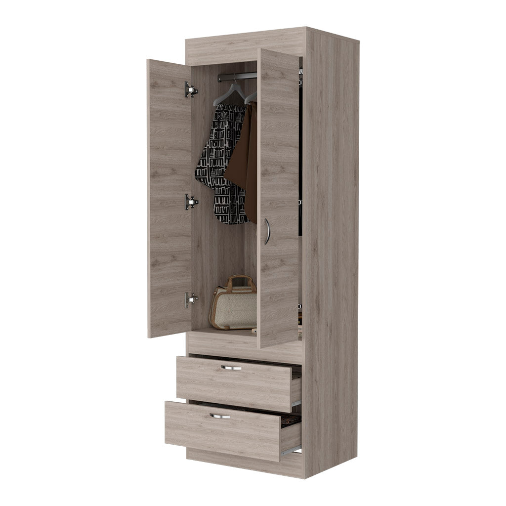 Alabama Armoire, One Large Cabinet, Two Drawers Light Gray Bedroom Contemporary Pine Melamine Engineered Wood