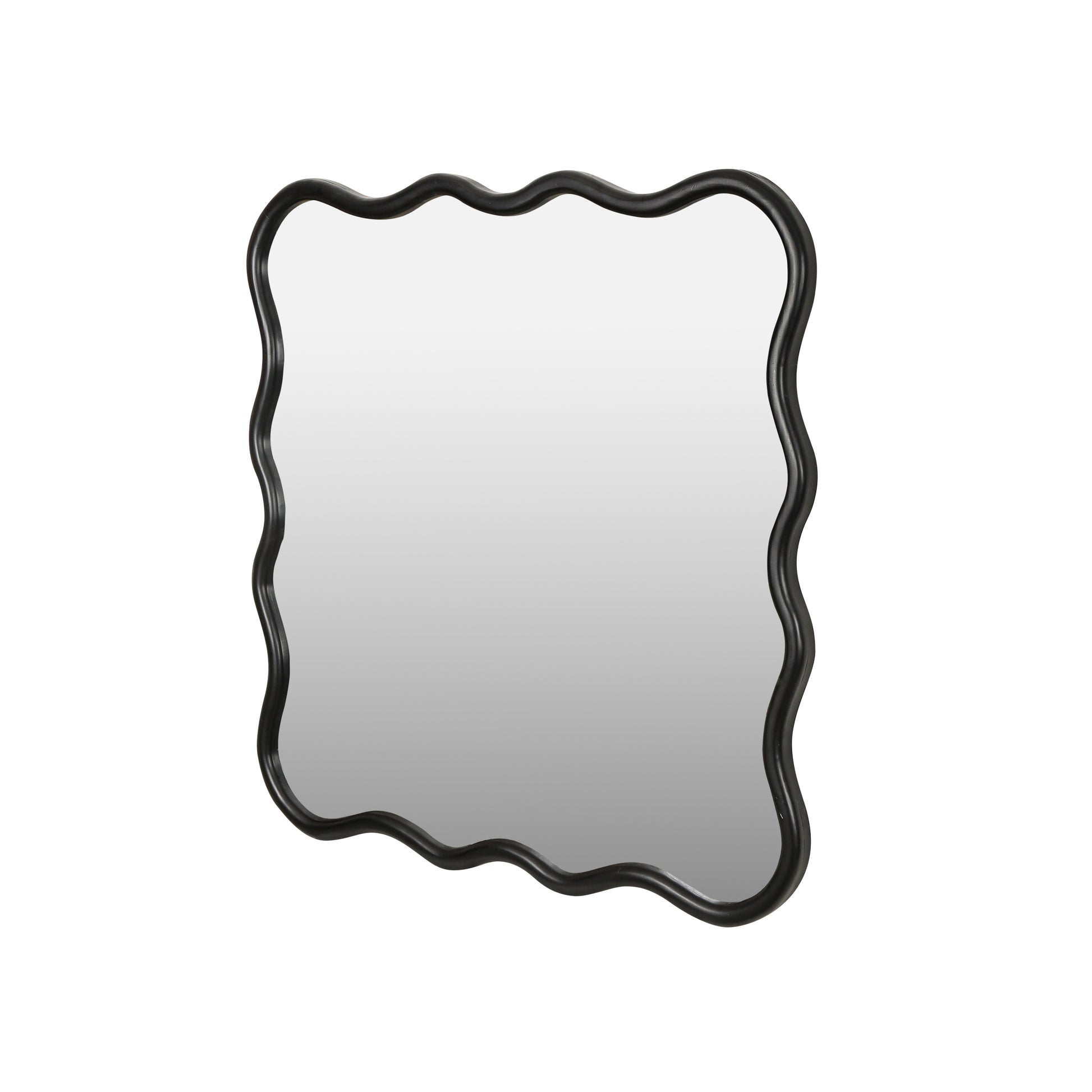 Solid Wood Wavy Square Mirror Black 36" X 36" Modern Mirror Wall Decor For Bathroom, Bedroom, Living Room, Dining Room, Cloakroom, Entryway Black Glass Solid Wood