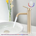 Bathroom Modern Tall Faucets Single Handle One Hole Lavatory Bathroom Sink Faucet Brushed Gold Cartridge Valve Bathroom 1 Hole Faucets Stainless Steel