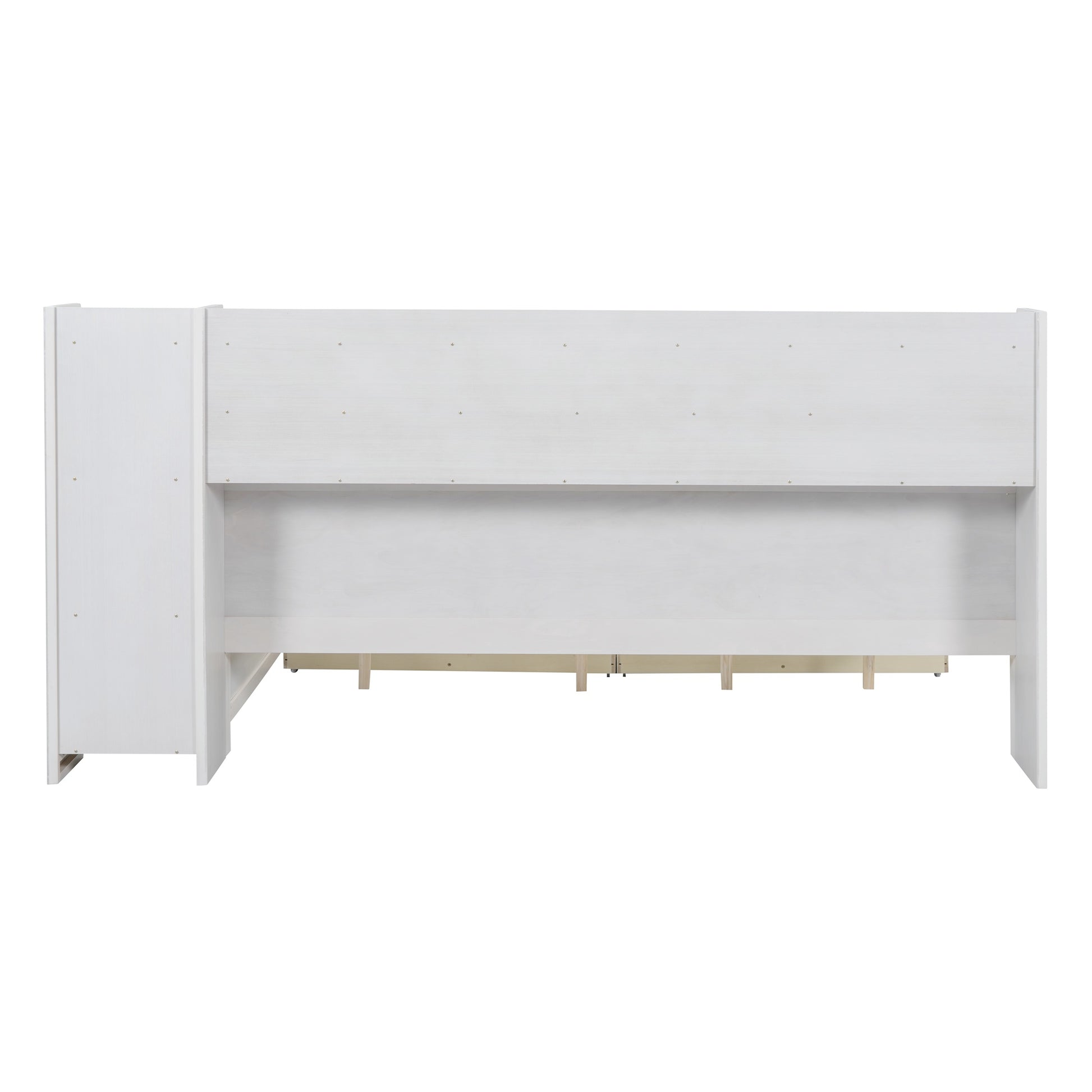 Wooden Full Size Daybed With Storage Shelves, Multi Functional Bed With Two Storage Drawers And Study Desk, Antique White Old Sku: Hl000089Aak Full Antique White Wood