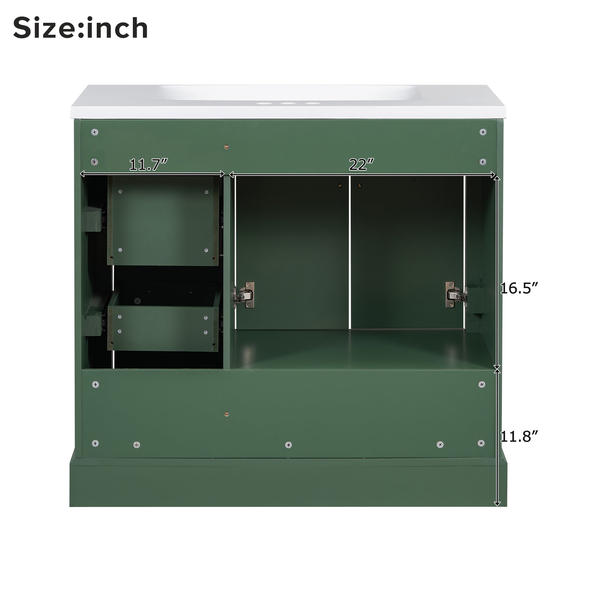 36 Inch Traditional Bathroom Vanity With Resin Sink Combo Set, Green Bathroom Cabinet With Two Doors And Four Drawers Green Bathroom Solid Wood Mdf Resin