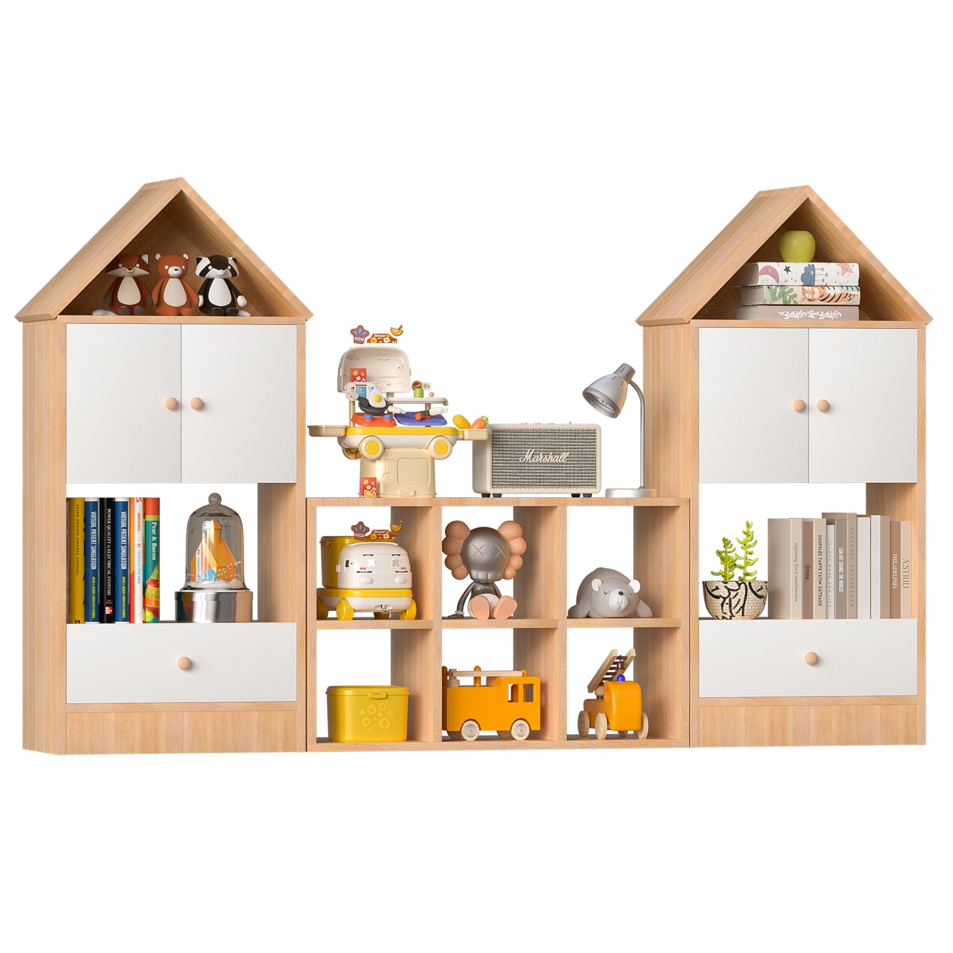Versatile Children'S Bookshelf With House Shaped Design, Multi Functional Storage For Books And Toys, Adjustable Placement, Durable Kids Organizer For Playroom Or Bedroom Easy Assembly & Safe For