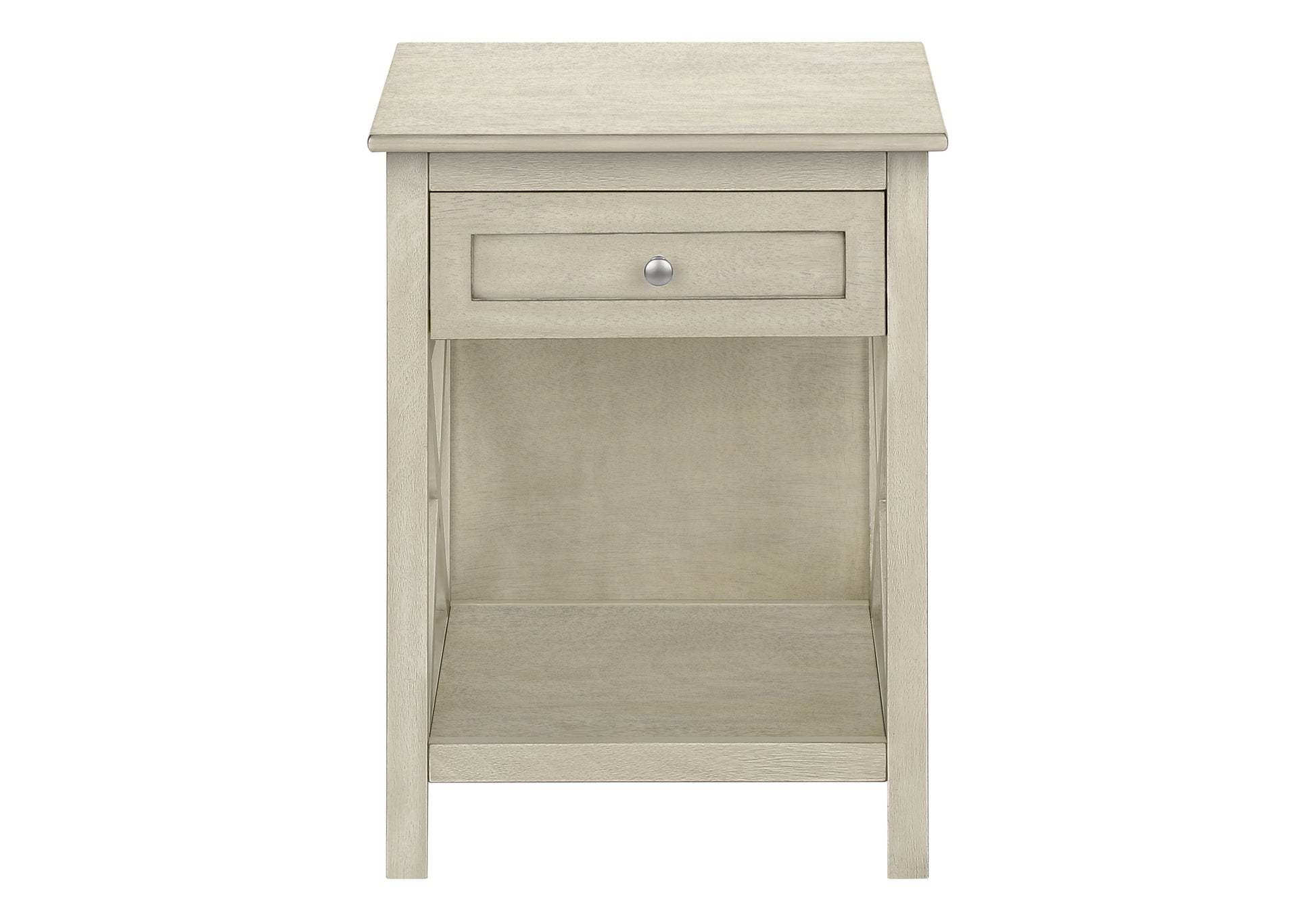 Accent Table, End, Side Table, 2 Tier, Bedroom, Nightstand, Lamp, Storage Drawer, Antique White Veneer, Transitional White Mdf