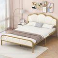 Full Size Metal Platform Bed With Upholstered Headboard And Footboard Box Spring Not Required Full Gold White Metal Bedroom Bed Frame Metal