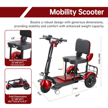 Foldable Electric Mobility Scooter Red Abs Pc