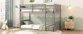 Twin Over Twin Floor Bunk Bed With Panelled Headboard And Footboard, Solid Rubber Wood Foundation With Safety Guardrails, Built In Ladder,Antique White Twin Antique White Rubber Wood