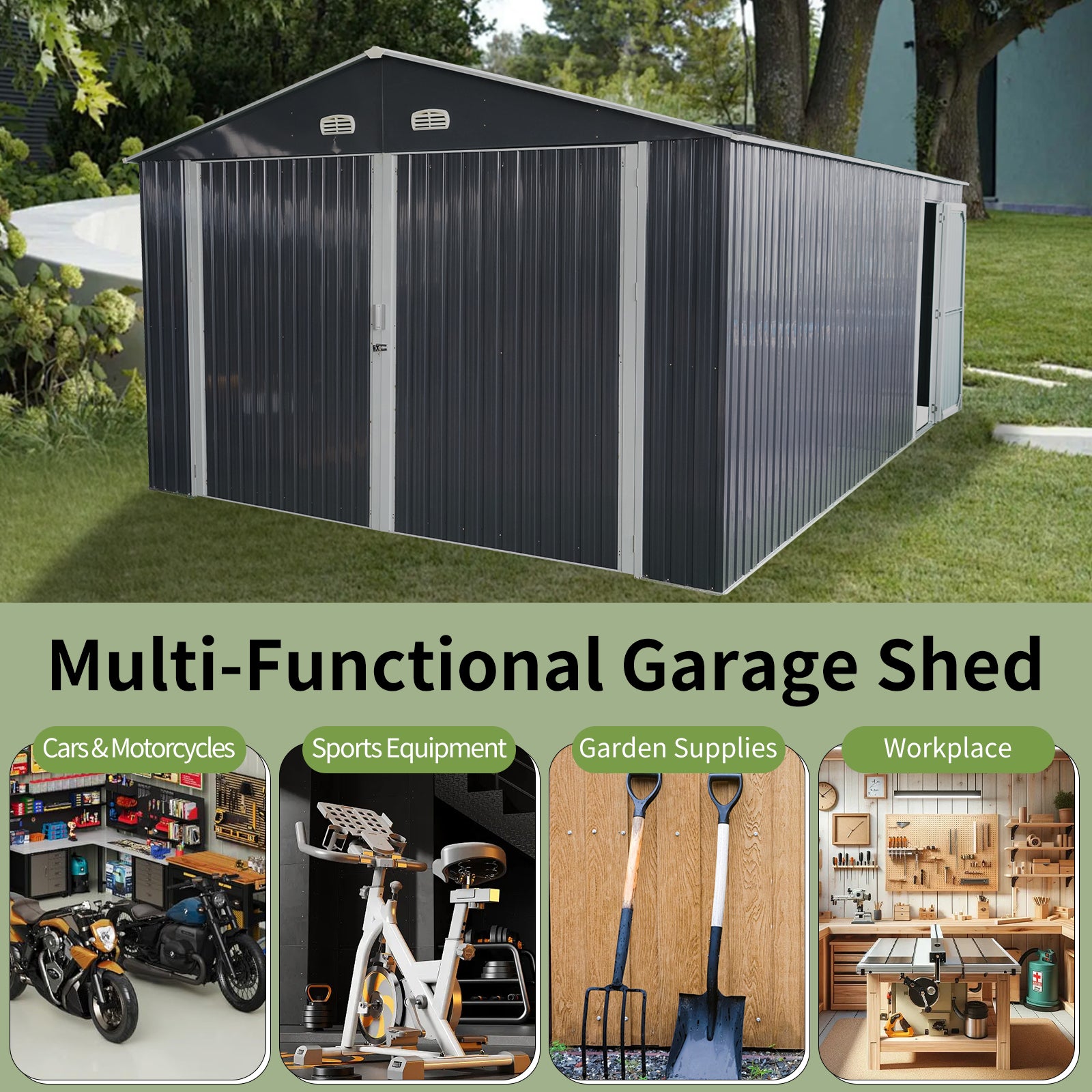 Spacious Outdoor Storage Shed: This 13X20Ft Outdoor Storage Shed Offers A Generous 250 Square Feet Of Floor Space, Perfect For Storing Trucks, Cars, Large Tools, And Lawn Equipment. With Double