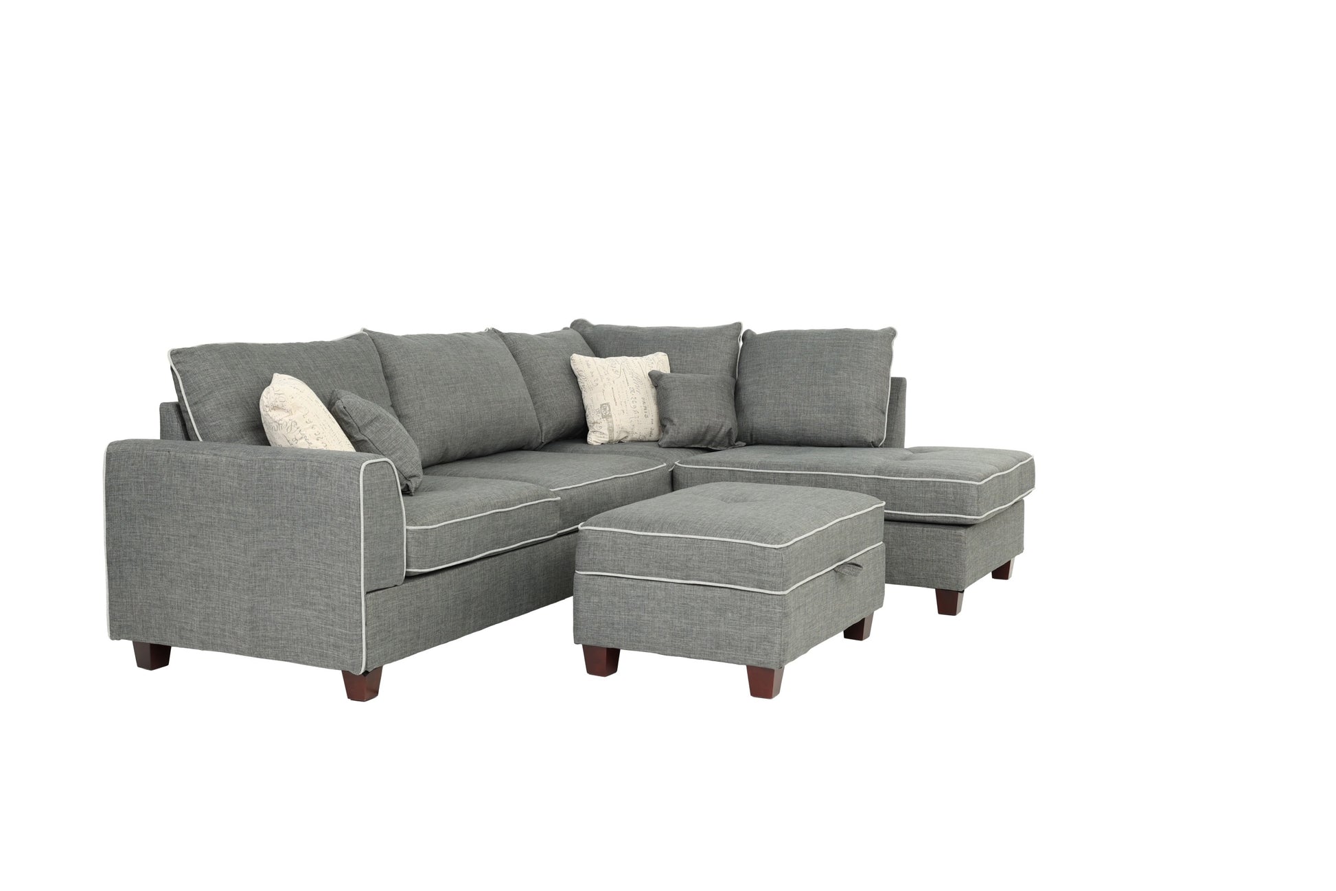 Beautiful 3 Pcs Sectional Sofa Steel Dorris Fabric Cushion Sofa Chaise Ottoman Reversible Couch Pillows Living Room Furniture Steel Gray Wood Primary Living Space Cushion Back Contemporary,Modern L Shaped Rubberwood Particle Board 5 Seat