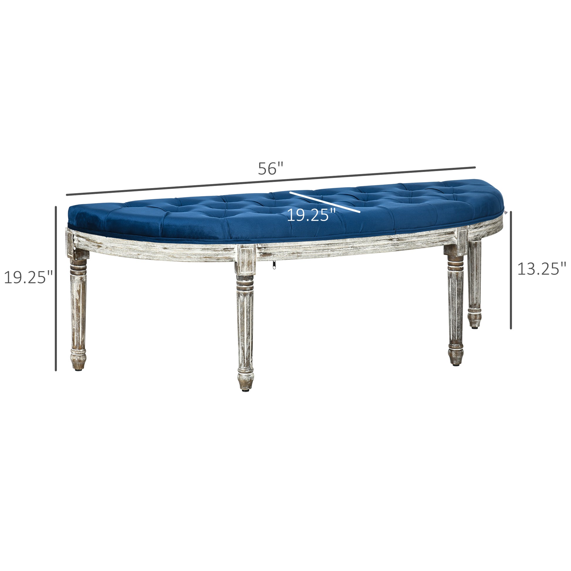 Homcom Vintage Semi Circle End Of Bed Bench, Upholstered Bedroom Entryway Bench With Tufted Velvet Touch Fabric With Rubberwood Legs, Blue Blue Polyester