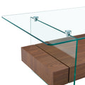 43.3 Inch Modern Two Tier Coffee Table Clear Tempered Glass And Dark Wood Grain, Multifunctional Storage Design.The Bottom Tier Includes A Drawer.Can Be Used As A Coffee Table,Side Table,Etc.