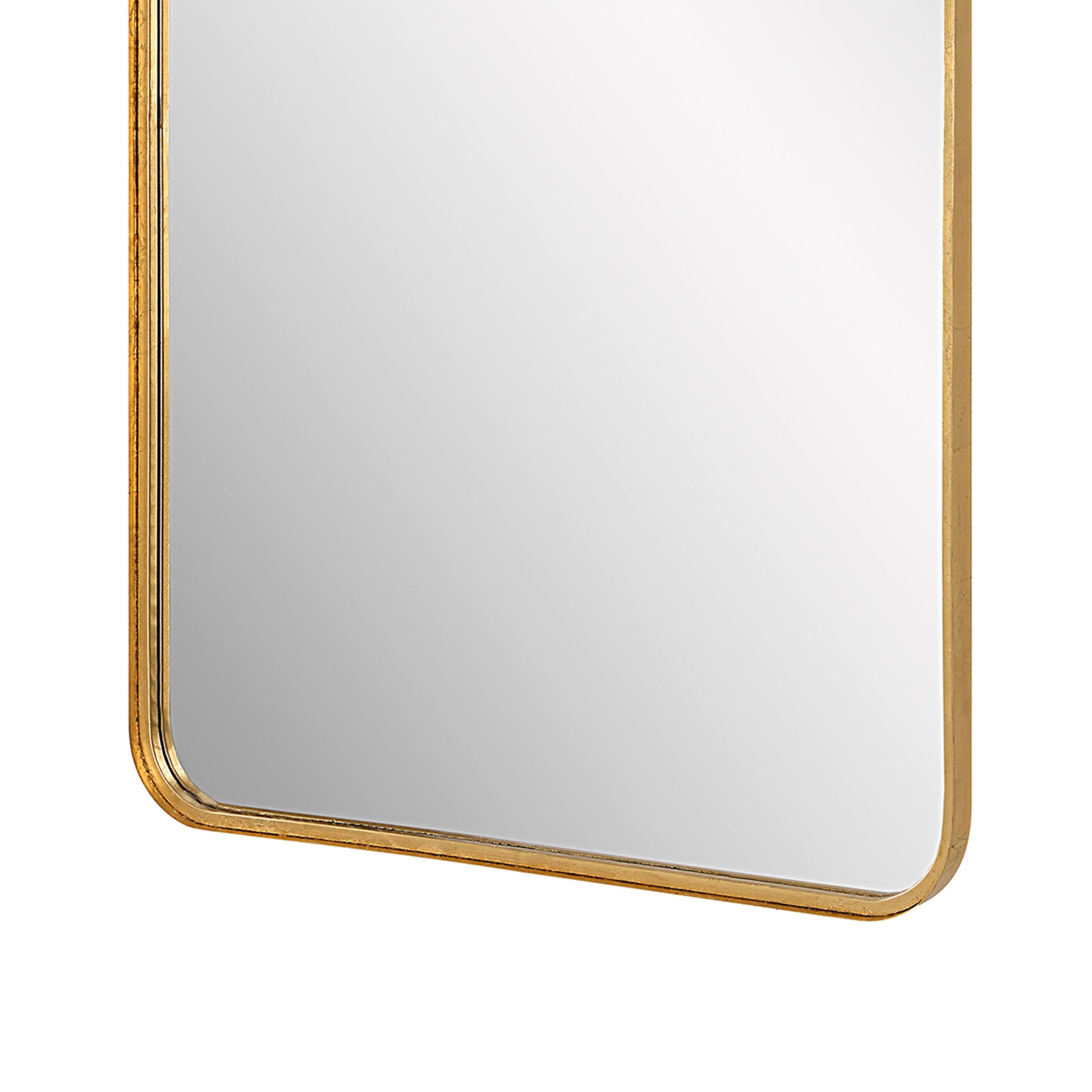 38 Inch Wood Wall Mirror, Metal Frame, Rounded Corners, Gold Gold Wood Metal