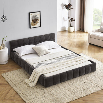 Queen Size Upholstered Bed Frame With Thick Fabric, Chenille Fabric Grounded Queen Size Platform Bed With Headboard And Solid Frame. No Box Spring Needed, Dark Grey 68''*86.5''*23.5'' Box Spring Not