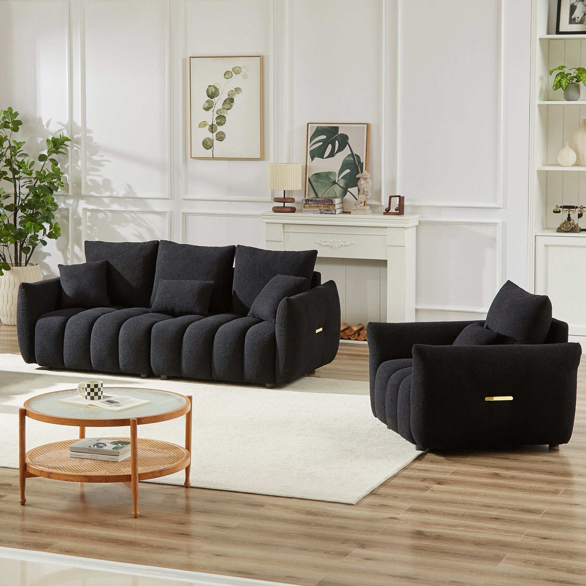 3 Seater 1 Seater Combo Sofa Modern Living Room Sofa, Teddy Sofa, Wooden Frame, 4 Cushions, Apartment Sofa Furniture Black Wood Primary Living Space Pine Foam Fabric 4 Seat