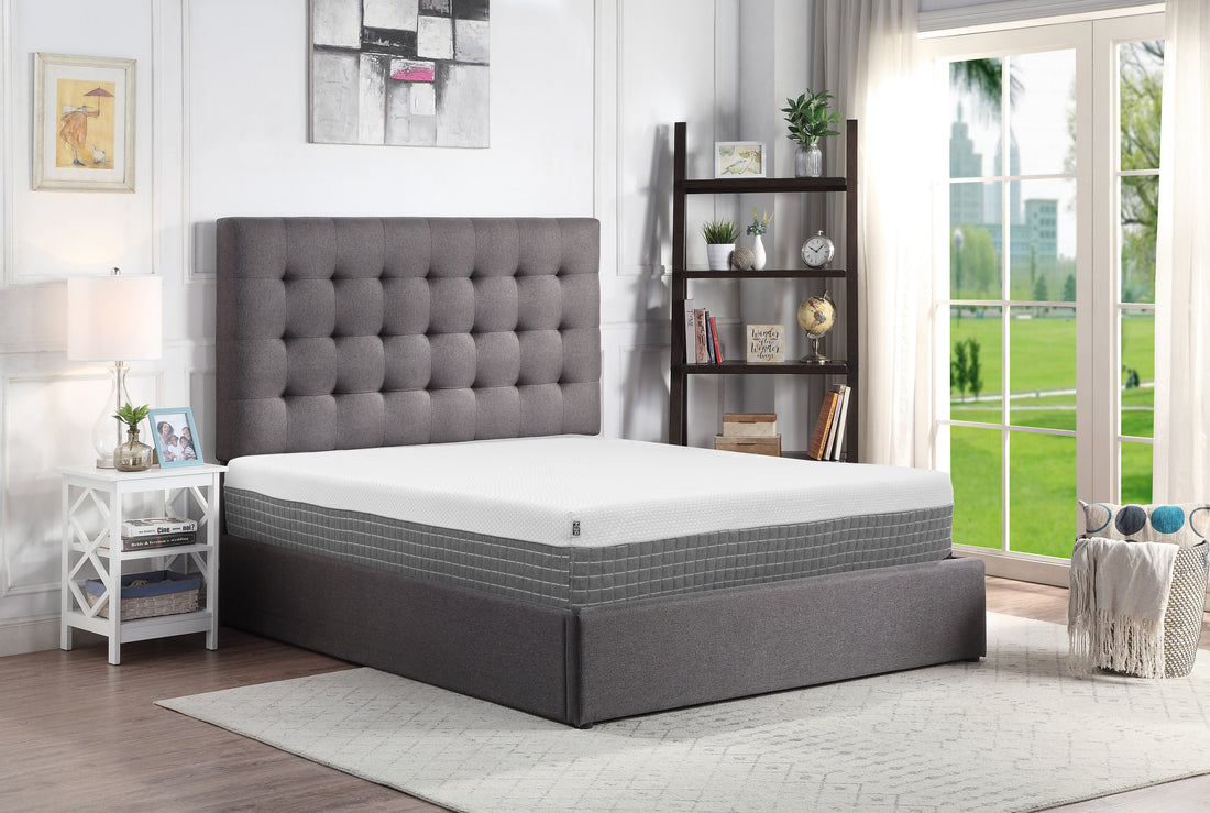 Recharge 5 Layer, 12 Inch Hybrid Memory Foam And Coil Mattress, Queen Size, White And Grey Knit Cover White Memory Foam Foam Spring Queen