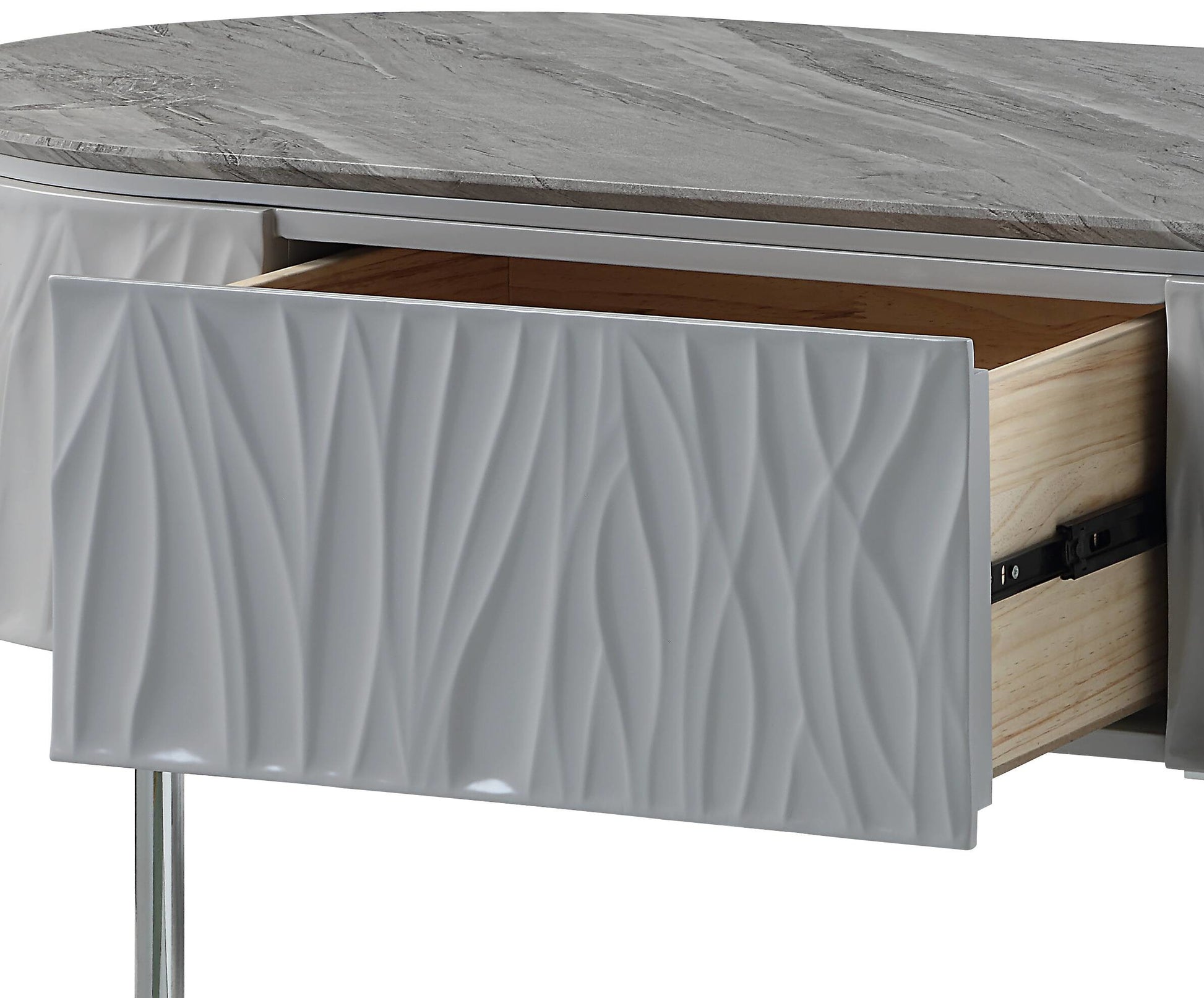 Grey High Gloss And Chrome Coffee Table Grey Silver Primary Living Space Oval Wood Metal
