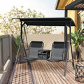 Outsunny 2 Seat Patio Swing Chair, Outdoor Canopy Swing Glider With Pivot Storage Table, Cup Holder, Adjustable Shade, Bungie Seat Suspension And Weather Resistant Steel Frame, Black Black Rubber