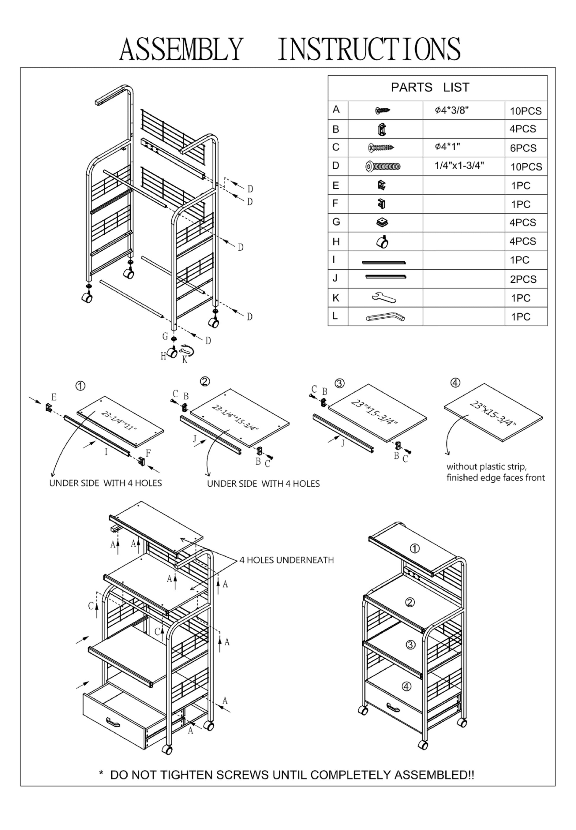 1Pc White Kitchen Cart Open Shelves Metal Frame White Kitchen Metal,Wood