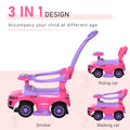 Aosom 3 In 1 Push Cars For Toddlers Kid Ride On Push Car Stroller Sliding Walking Car With Horn Music Light Function Secure Bar Ride On Toy For Boy Girl 1 3 Years Old Pink Pink Metal