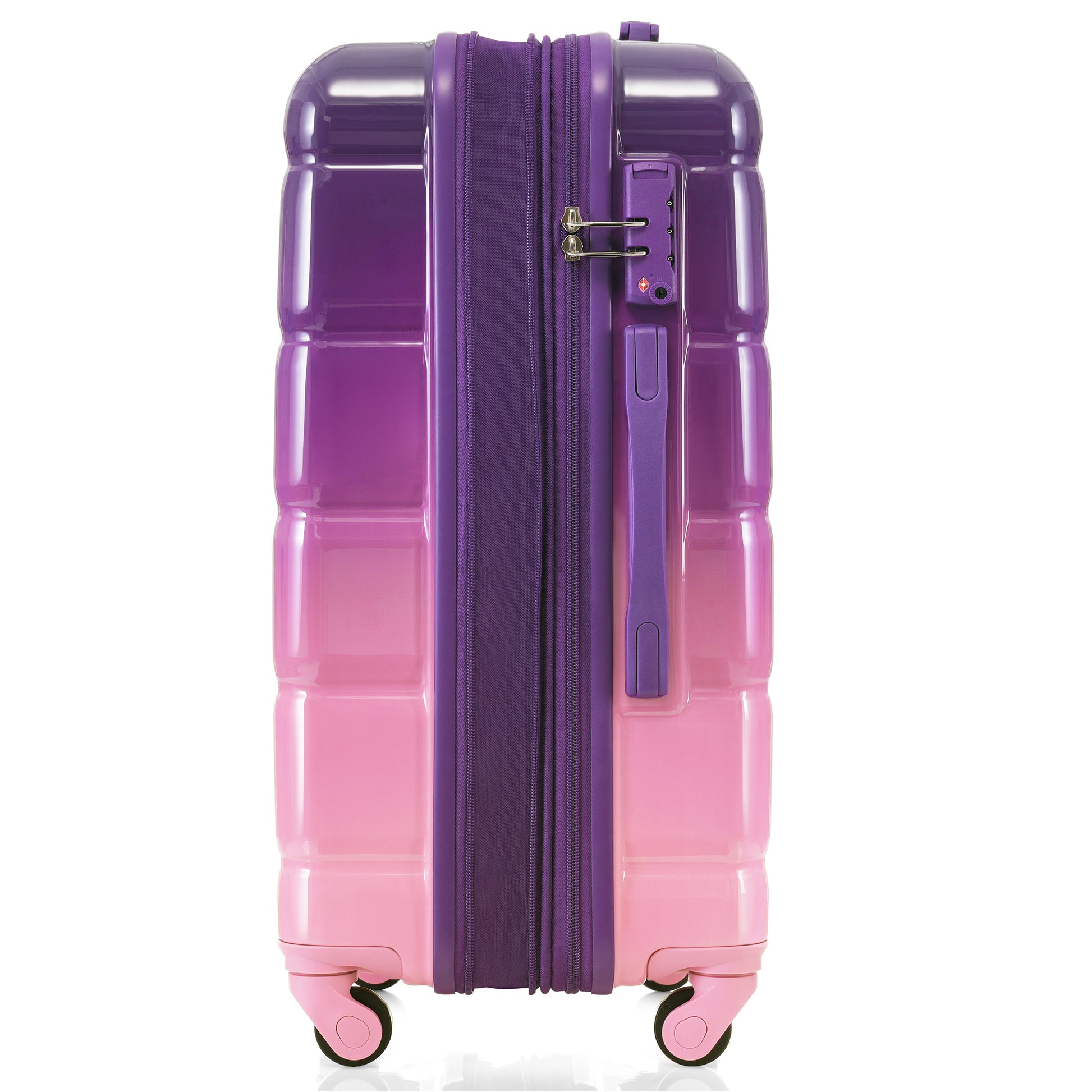 Luggage Set Of 3, 20 Inch With Usb Port, Airline Certified Carry On Luggage With Cup Holder, Abs Pc Hard Shell Luggage With Spinner Wheels, Purple And Pink Purple Abs Pc