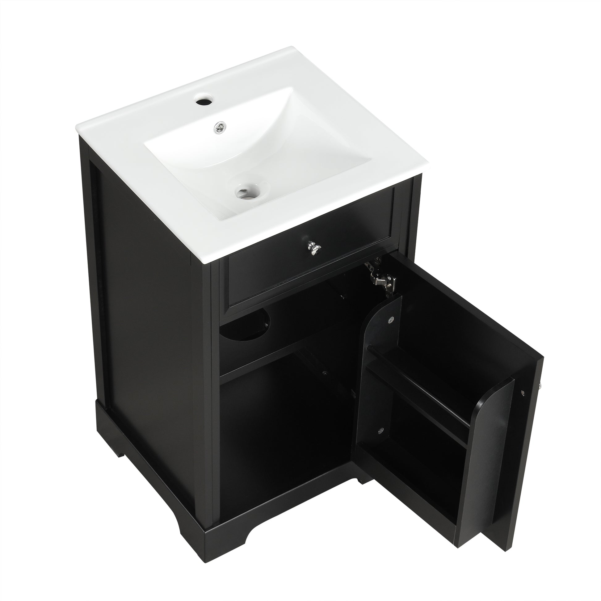 20" Bathroom Vanity With Sink, Bathroom Cabinet With Soft Closing Door, Storage Rack And Adjustable Shelve, Black Black Mdf