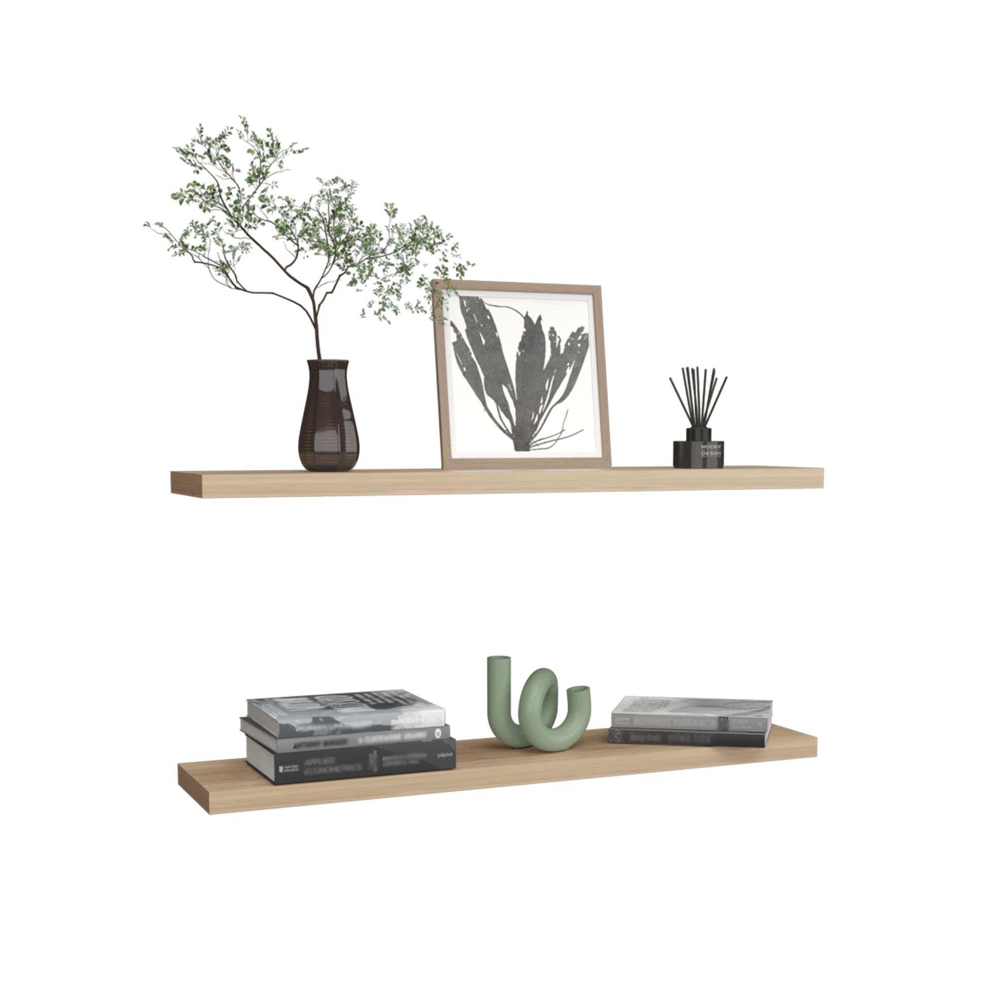 Ecco 47" Wide Floating Shelves Set Of 2, Shelves For Wall Decor For Bedroom, Bathroom Storage Shelves, Book Shelves For Living Room 2 Or Less Beige Horizontal Primary Living Space Open Back Modern