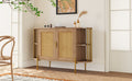 2 Door Elegant Curved Dining Cabinet With Gold Trim And Woven Rattan Doors For Dining Room Natural Natural Particle Board