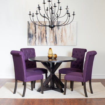 Nylander 5 Piece Dining Set, Cross Buck Dining Table With 4 Stylish Chairs Wood Black Seats 4 Wood Dining Room Fixed Table Rubberwood Round Pedestal Round Dining Table With Chair Mdf