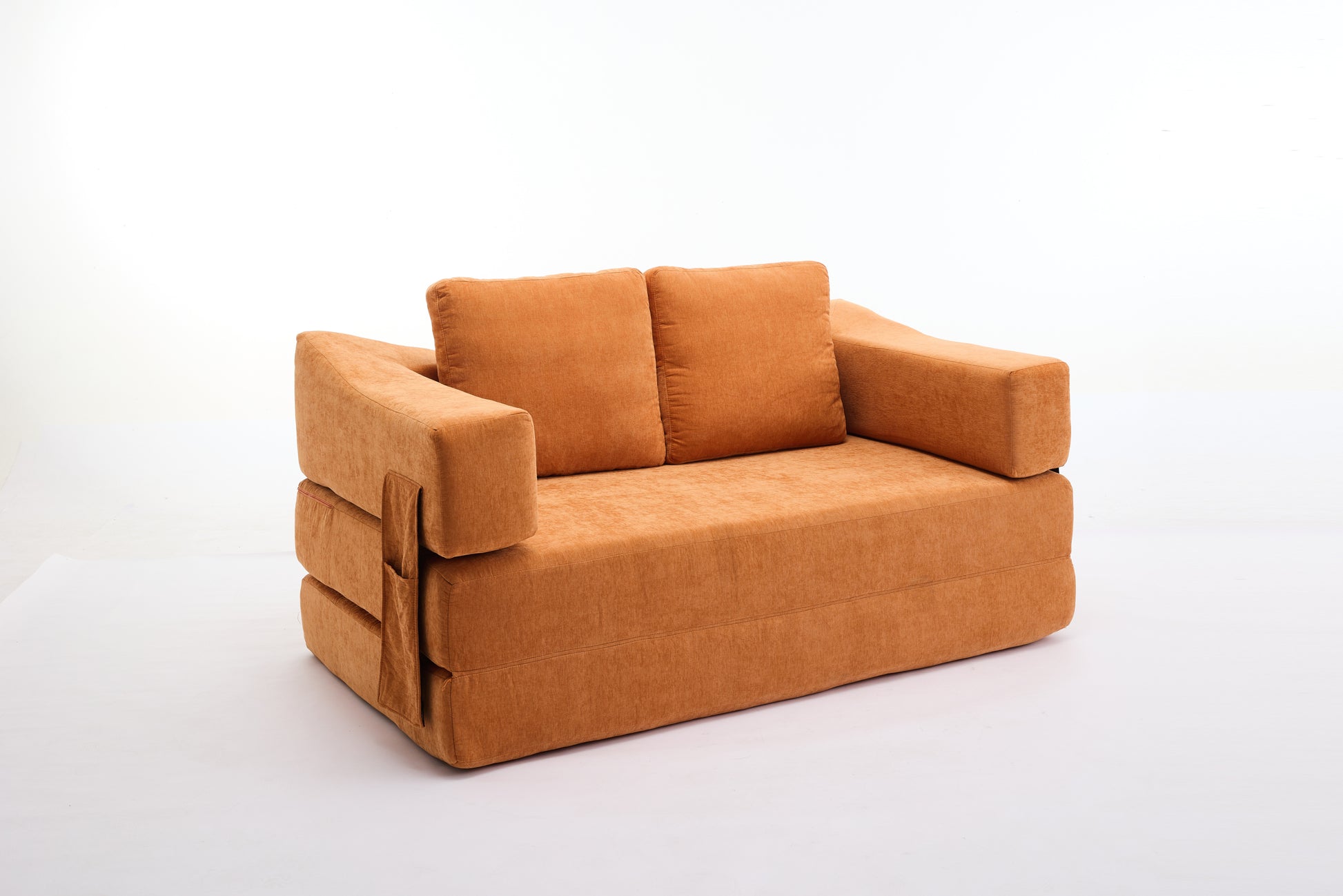 Modern Minimalist Sofa, Fold Out Sofa Bed, Convertible Chair Floor Couch & Sleeping Mattress For Living Room, Bedroom, Apartment, Removable Backrest, Orange Orange Chenille Soft Vintage Chenille 2 Seat