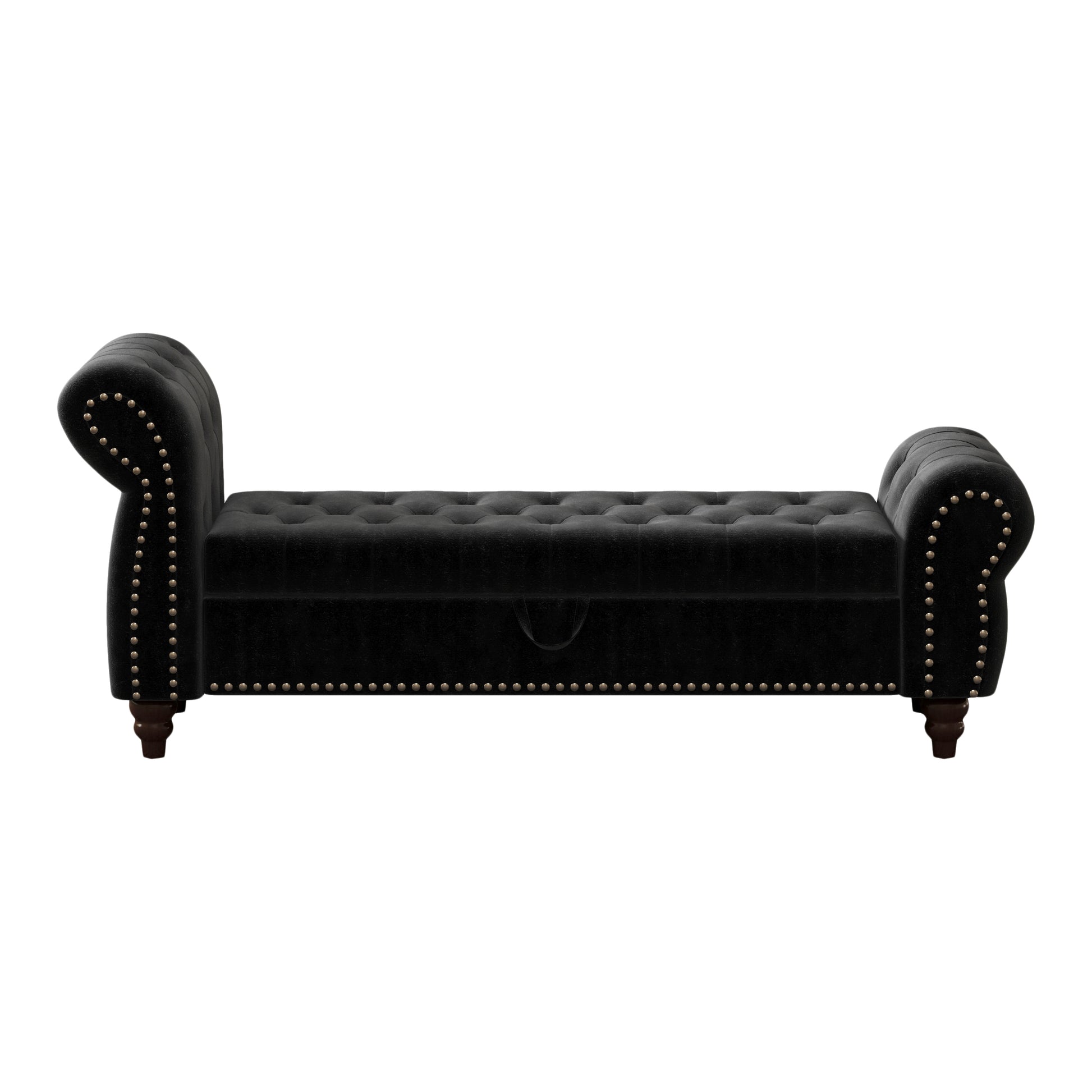 64.5" Bed Bench For Bed Room Nails Tufted Chaise Of Lounge With Storage Velvet Upholstery Black Black Bedroom Foam Velvet