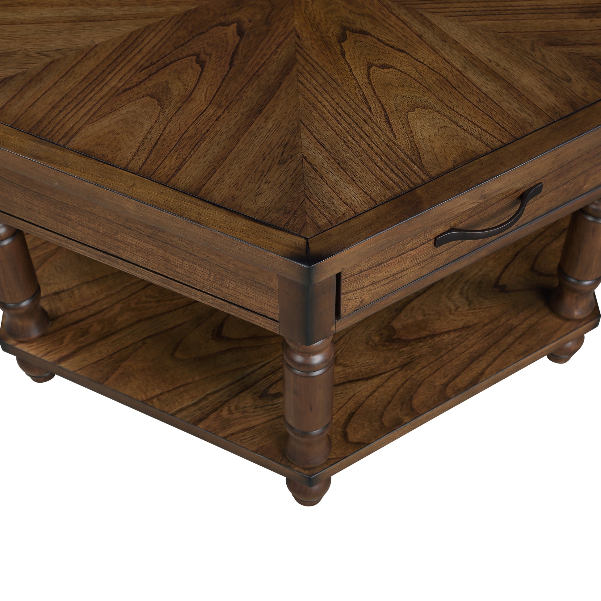 2 Tier Retro Hexagon Living Room Solid Wood Coffee Table With Shelf & Drawer, 36'' Mid Century Center Coffee Table For Living Room, Office. Cherry Cherry Pine