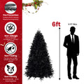 8Ft Pre Lit Black Christmas Tree, Full Halloween Xmas Artificial Tree 2486 Branch Tips, 600 Lights, Metal Hinges, Foldable Base, Holiday Decoration Black Black Polyvinyl Chloride