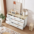 7 Drawer Dresser For Bedroom With Deep Drawers, Wood Dressers & Chest Of Drawers, Modern White Long Dressers For Closet Living Room, 47.2