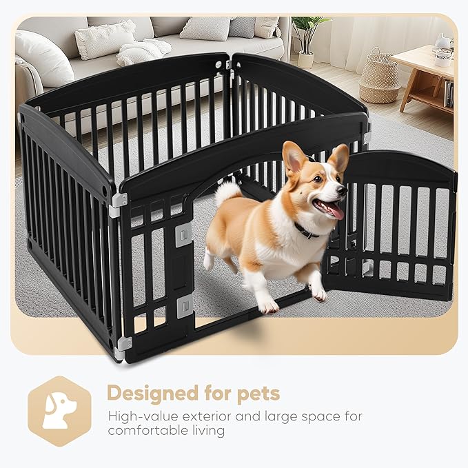 Dog Playpen, 24" Exercise 4 Panel Pet Playpen With Door, Safe And Secure, Folding And Portable Puppy Playpen For Puppies And Small Dogs, Black Black Plastic