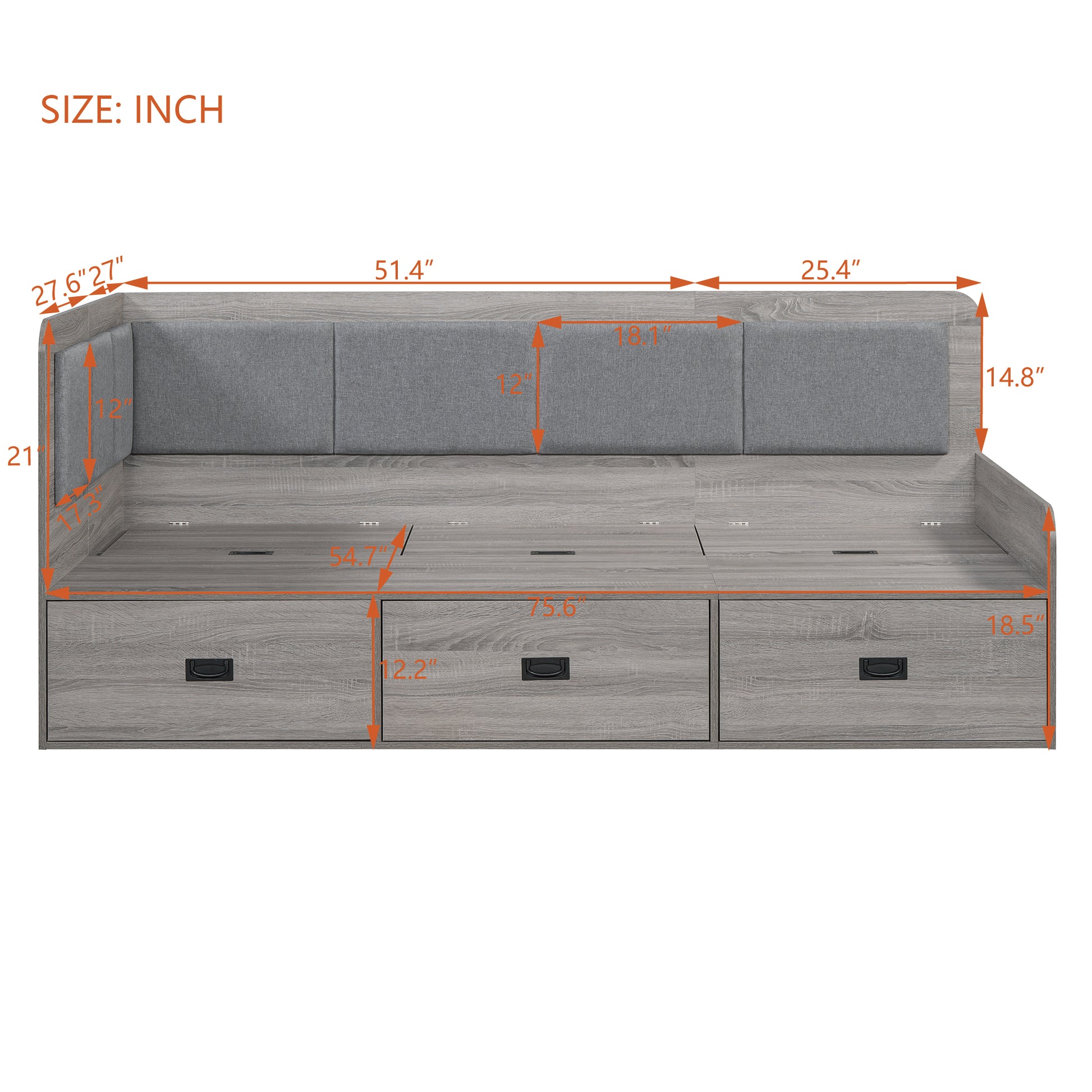 Full Size Daybed With Three Drawers And Three Storage Compartments, Gray Full Gray Mdf