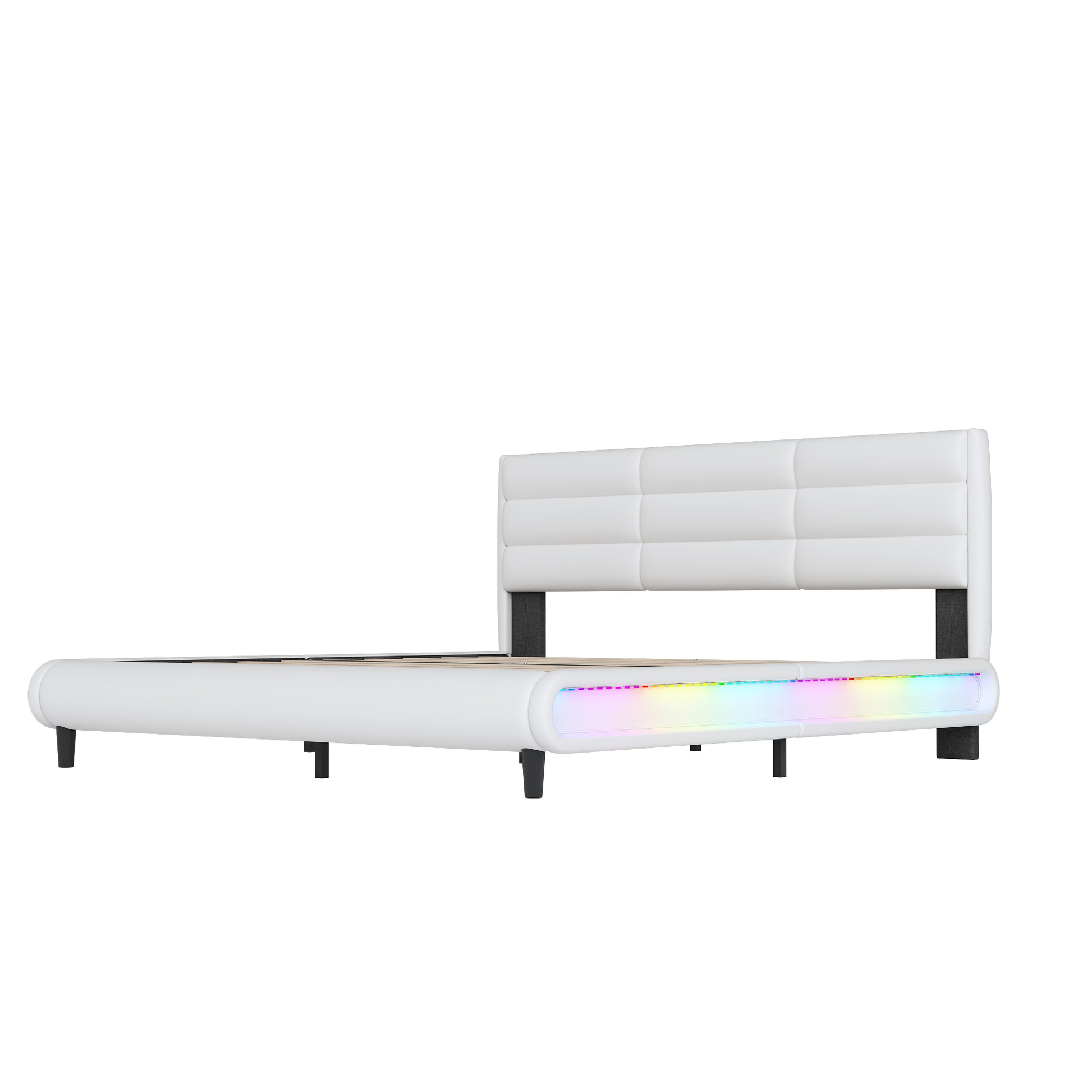 King Size Upholstered Platform Bed With Led Light Strips,White King White Upholstered