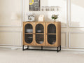 Storage Cabinet With Glass Door, Sideboard Buffet Cabinet For Kitchen,Dining Room, Walnutcolor Natural Particle Board