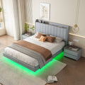 Queen Size Floating Bed Frame,With Remote Control Led Lights With Appwood Platform Light Grey Queen Light Grey Fabric Metal